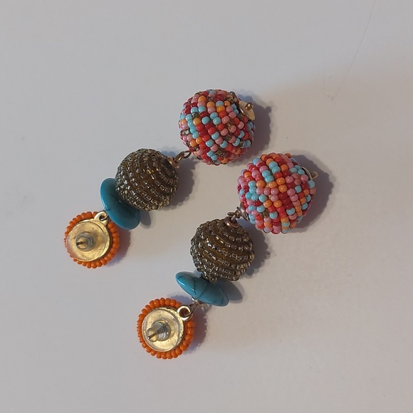 Bohemian Tribal Bright Multicolor Seedbeads Triple Drop Dangle Earrings - Picture 4 of 5